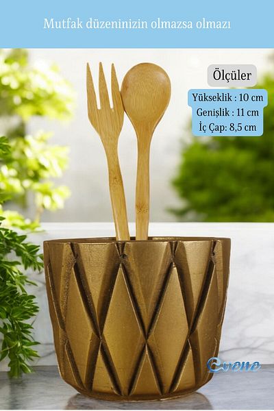 Evene Decorative Upright Spoon Holder - Countertop and Gold Tumbled Color Model 18