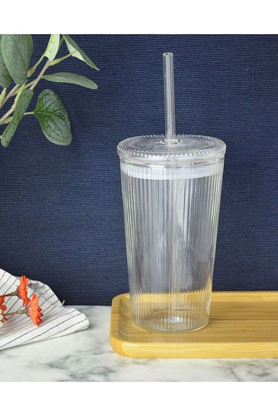Snow Homs 750 ml Heat Resistant - Full Glass Origami Cup with Straw, Seal Lid and Drip-Free Leak-Proof