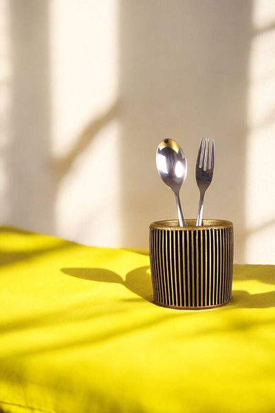 Evene Decorative Upright Spoon Holder - Gold Tumbled, Cylinder Model 1