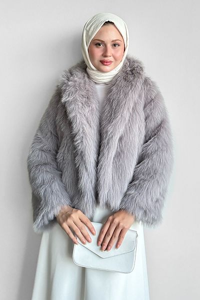 InStyle فرو رمادي قصير مبطن