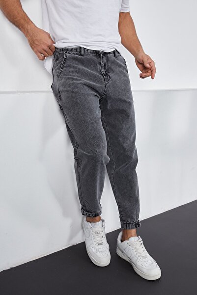 LTC Jeans Men's Anthracite Baggy Fit Comfortable Fit Trousers with Elastic Legs and Velcro