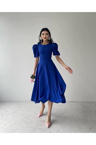 MRY BUTİK Midi šaty s modrým melounovým rukávem Saks