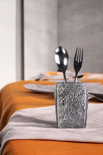 Evene Decorative Silver Tumbled Color Cylinder Spoon Holder - Counter Top, Upright Model 7