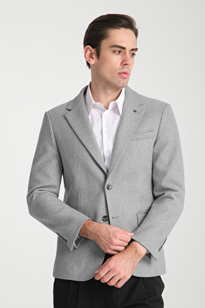 Frappoli Ανδρικό αθλητικό μπλέιζερ με γκρι υφασμάτινο μονό γιακά με λεπτή εφαρμογή Grande