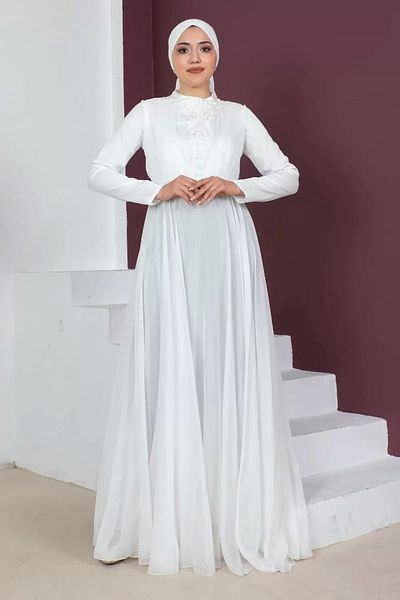 PHELDA Βραδινό φόρεμα Hijab με πιέτες 761-λευκό