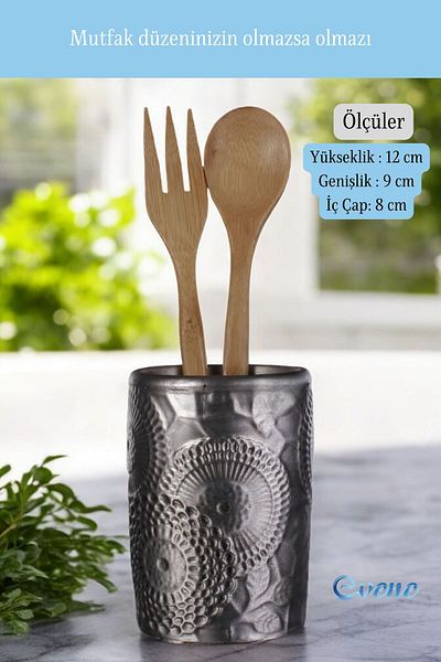 Evene Decorative Silver Tumbled Colored Upright Spoon Holder - Counter Top Cylinder Model 12