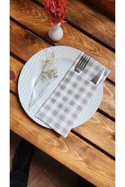 ALTINPAMUK Θήκη μαχαιριού για κουτάλι Gingham Fork Σετ 2 τραπεζιών σερβιρίσματος σε γκρι χρώμα