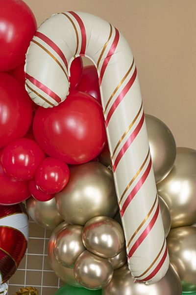 Atölye Mi Retro Christmas Balloon - Cane Candy Foil, Cream, 83cm