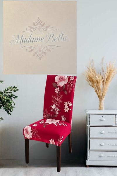MADAME BELLA Αντιολισθητικό ψηφιακό κάλυμμα καρέκλας με μοτίβο μπορντό τριαντάφυλλο - Μέγεθος 45x45x60