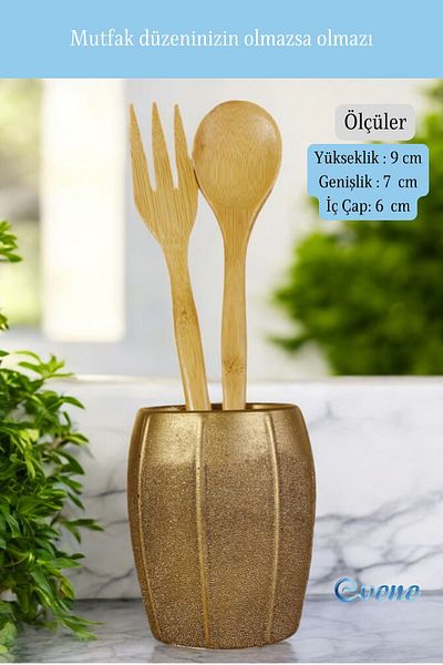 Evene Decorative Upright Spoon Holder - Countertop and Gold Tumbled Color Model 13
