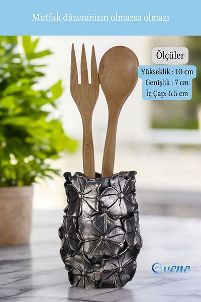 Evene Decorative Silver Tumbled Cylinder Cutlery Holder - Counter Top, Upright Model 16