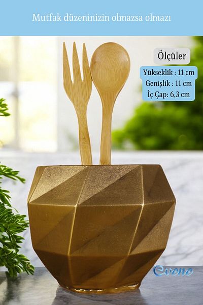 Evene Decorative Upright Spoon Holder - Countertop and Gold Tumbled Color Model 20