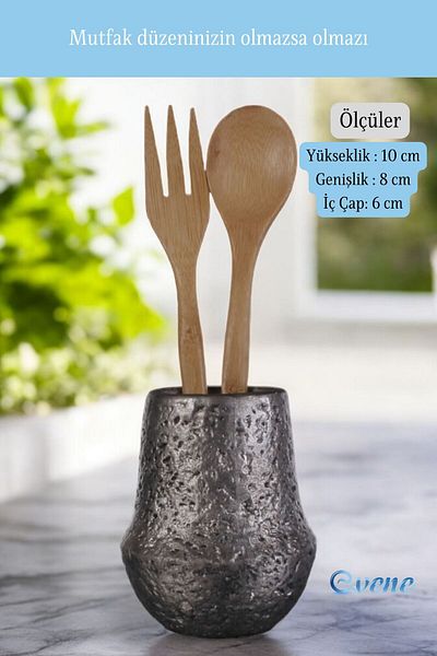 Evene Decorative Silver Tumbled Cylinder Cutlery Holder - Counter Top, Upright Model 15