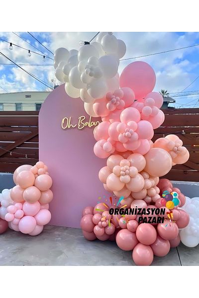 Organizasyon Pazarı Set of 100 Rosewood-Macarons Salmon-Macarons Pink-White Balloon Chains