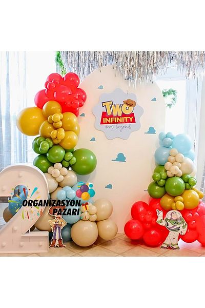 Organizasyon Pazarı 100 Pieces Red-Turmeric-Eucalyptus-Sea Sand-MacaronBlue Balloon Chain Set