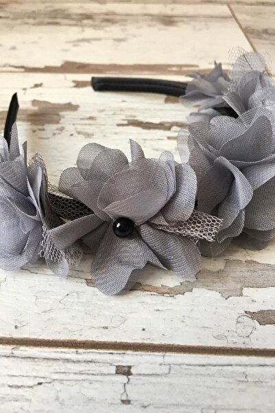 Limelia تاج بناتي من الشيفون الرمادي المزين بالزهور والساتان