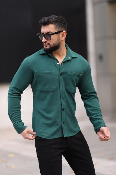 Dr Dnm Remix Ανδρικό Πράσινο Slim Fit Με Τσέπες Πλεκτό Πουκάμισο
