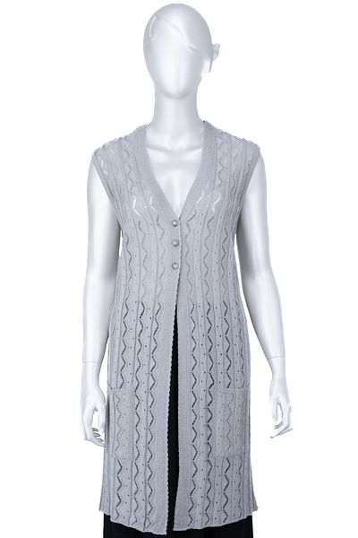 Oppland V-Neck Güldane Motif Cotton Mother's Vest - Perforated, Three Buttons, Double Pockets