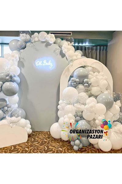 Organizasyon Pazarı Set of 60 Smoke-White-Transparent Balloon Chains
