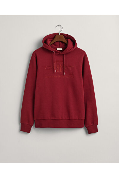 Gant Ανδρικό φούτερ με κουκούλα με κανονική εφαρμογή μπορντό