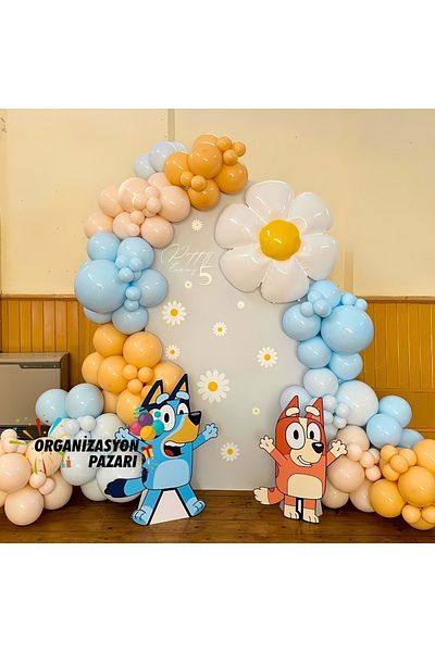 Organizasyon Pazarı 60 pcs Retro White and Blue Milk Coffee Balloon Chain Set
