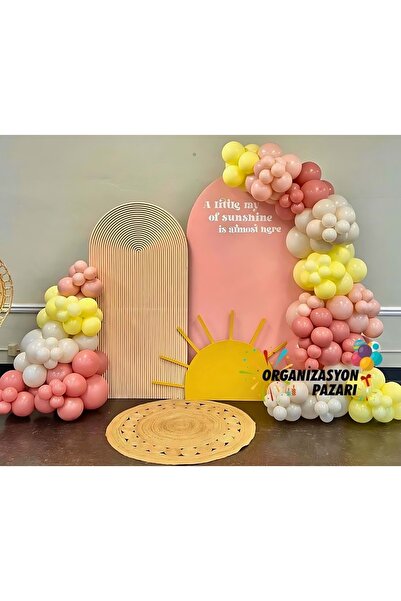 Organizasyon Pazarı Balon Seti Makaron Sarı-Makaron Pembe-Retro Beyaz-Baby Pi...
