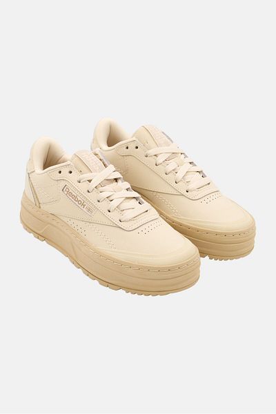 Reebok Women Club C Double Geo Lace Up Tennis Shoes, Beige
