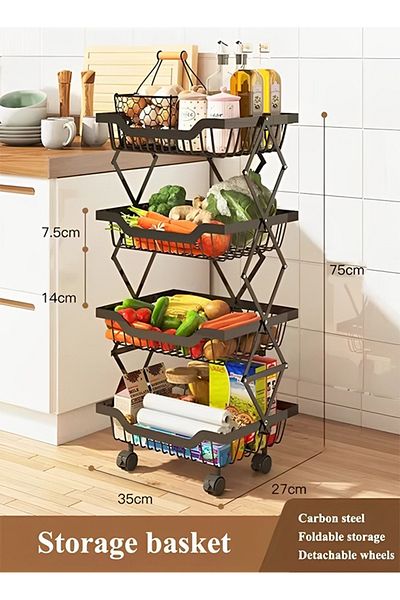 Taimi 4-Tier Moveable 75H X 27L X 35W Foldable Storage Shelves Black