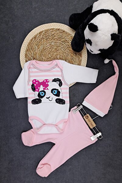 minibird baby طقم بناتي بطبعة باندا مكون من 3 قطع