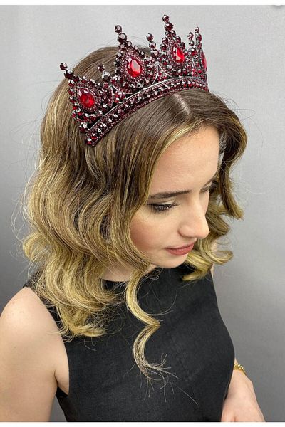 Hayalperest boncuk Red Crystal Stone Bridal Crown