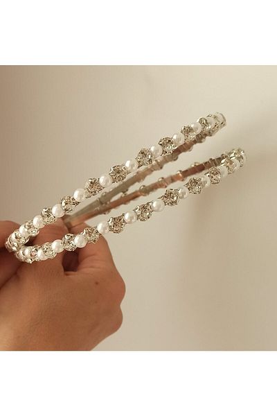 Hayalperest boncuk ربطة شعر نسائية فضية اللون مرصعة بأحجار الكريستال - للخطوبة والزفاف