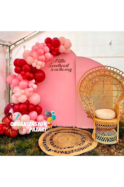 Organizasyon Pazarı مجموعة سلسلة بالونات ديب ريد-ماكارون وردي-باستيل 60 قطعة