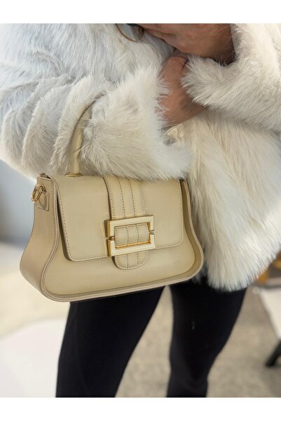 Seniorah Cream Colored Buckle Strap Women's Bag