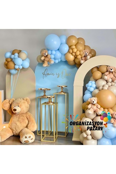 Organizasyon Pazarı Balon Seti Deniz Kumu-Fındık-Makaron Mavi 100 lü Balon Zi...