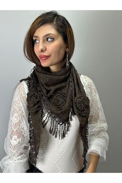 Gönülden Tasarım ДАМСКИ ШАЛ ACIKAHVE ROSE, ПЛЕТЕЕН ШАЛ 160X65