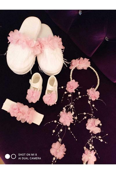 Hayalperest boncuk Maternity Pink Crown Slippers Set