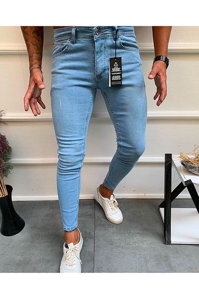 moda biz Ανδρικό τζιν λέιζερ Ice Blue Slim Fit Lycra