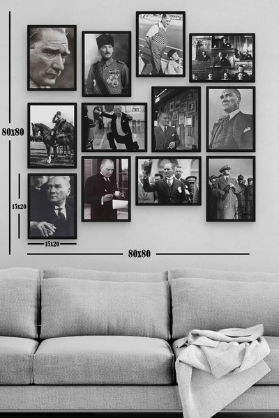 TABLOX Mustafa Kemal Atatürk 12 Parça Ahşap Mdf Tablo