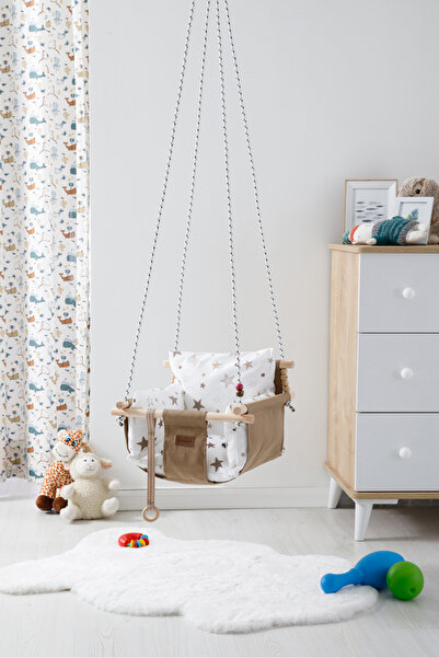 babywho Bw2211 - Ahşap Çocuk Salıncak - Emniyet Kemerli - Ev Salıncağı