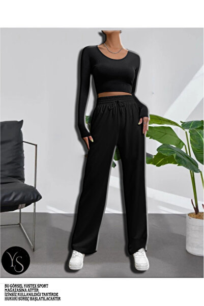 yx yustex sport Μαύρο φαρδύ γυναικείο παντελόνι φόρμας - Άνετο και casual