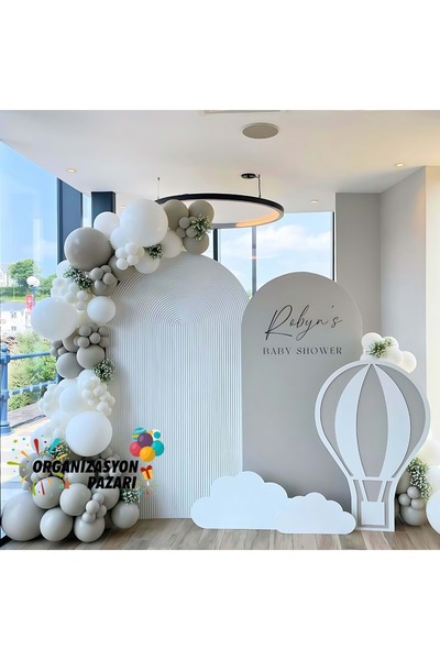 Organizasyon Pazarı Balon Seti Taş Rengi -Beyaz 100 Lü Balon Zinciri Seti