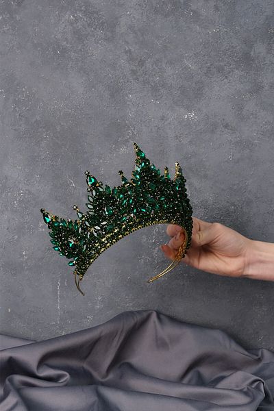Hayalperest boncuk Green Gold Paris High Dense Bead Embroidered Bridal Henna Crown