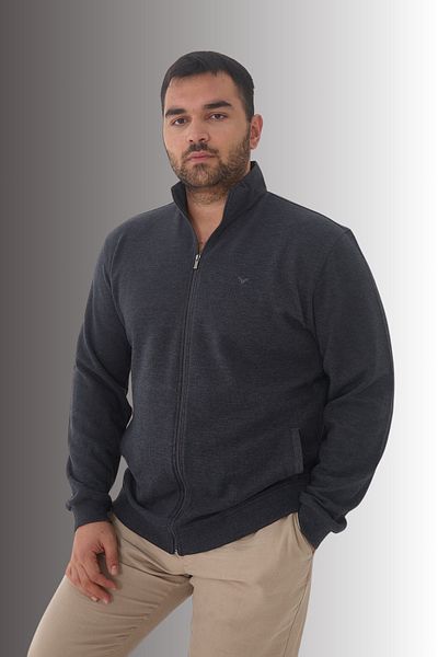 Maccali Men's Large Size Zip-Up Cardigan Oversized Anthracite Sweatshirt