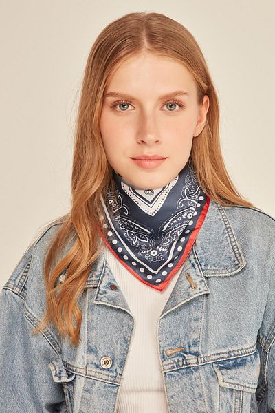 Axesoire 13749 Navy Blue Bandana Scarf with Red Border