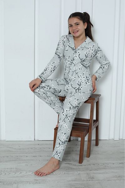Minimoon Buttoned Suede Girl's Pajama Set