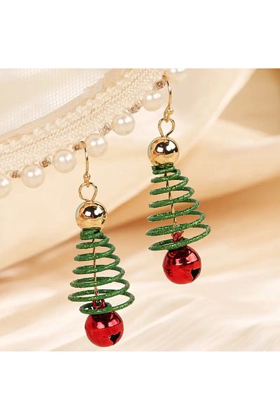 Takıtolia Special Design Pine Tree Figured Green Red Gift Earrings