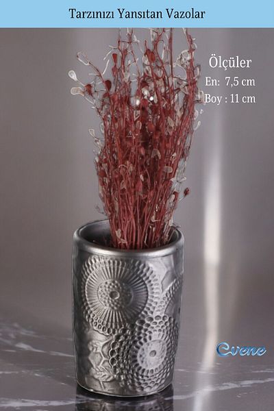 Evene Small Vase - Table Top Vase, Home Decoration, Silver Antique Color Model 43