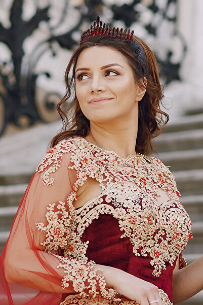 Limelia أنتاريس نموذج الزفاف الحناء بورجوندي كريستال الأميرة الزفاف تاج الحناء