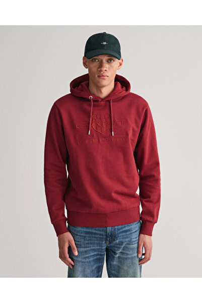 Gant Ανδρικό φούτερ με κουκούλα με κανονική εφαρμογή μπορντό