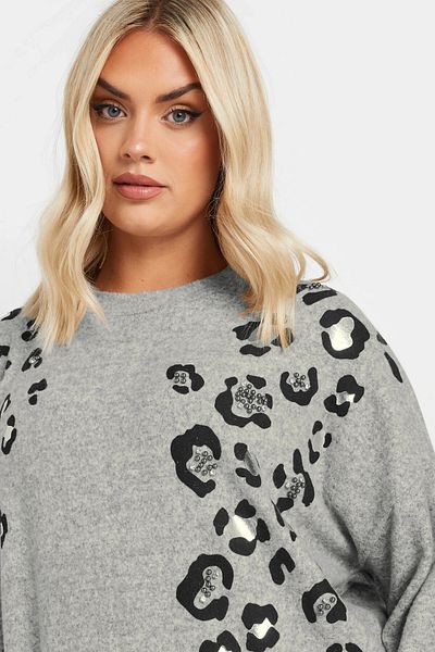 Stil Diva Plus Size Soft Texture Leopard Print Long Sleeve Sweatshirt 322221